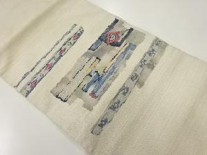 アンティーク　手織り紬変わり横段に菱模様織出し名古屋帯